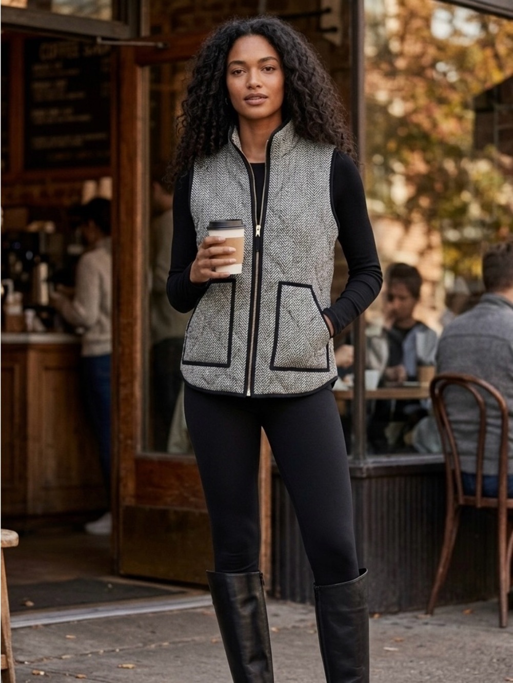 J.Crew Herringbone Quilted Puffer Vest Quiet Luxury Equestrian Style M